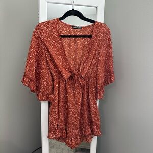 SHEIN Rust Polka Dot Ruffle Jumpsuit